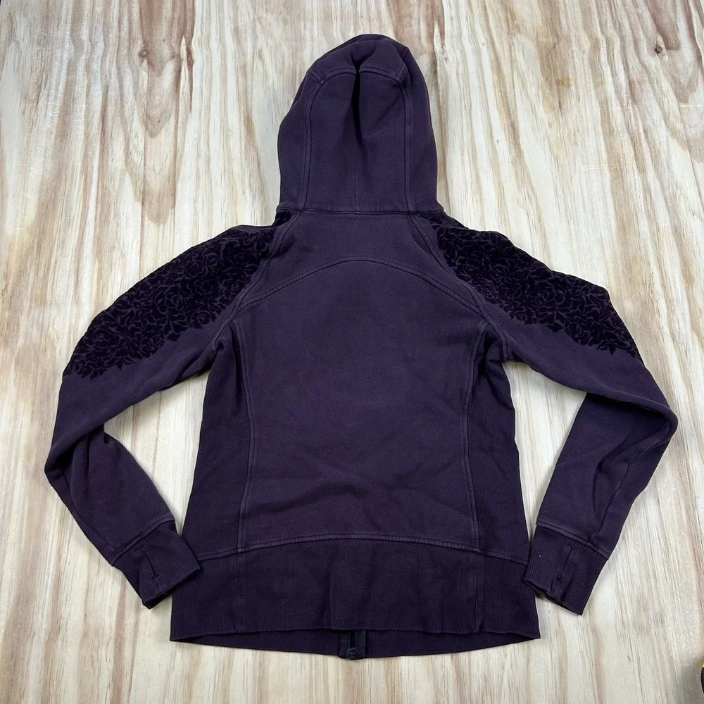 Lululemon Scuba Hoodie Women's 8 Black Cherry Floral Flock Cotton Fleece W4AMLS